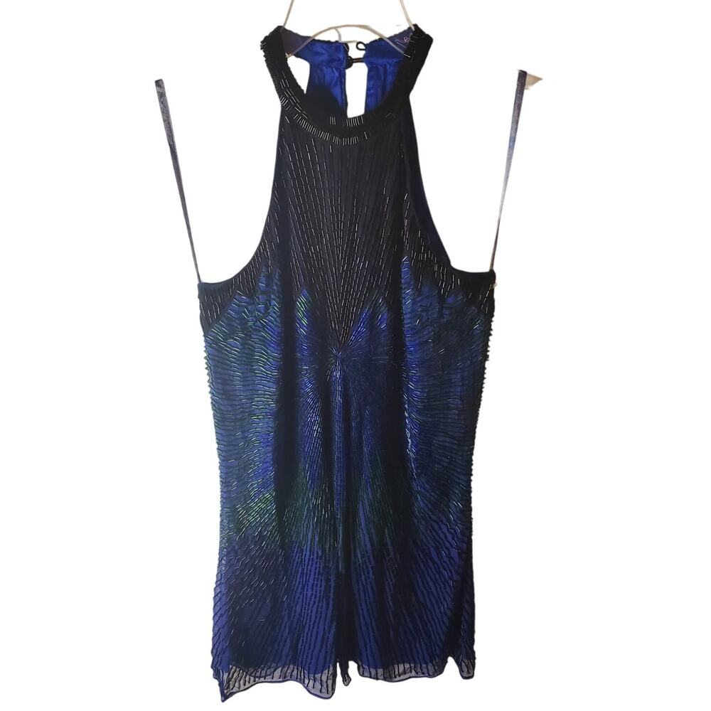 Parker Isla Blue Beaded Shift Party Formal Cocktail Dress Size XS NWT